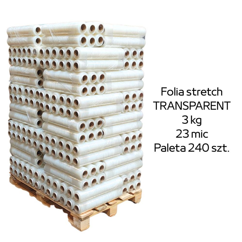 Paleta 240 sztuk transparentnej folii stretch 3kg