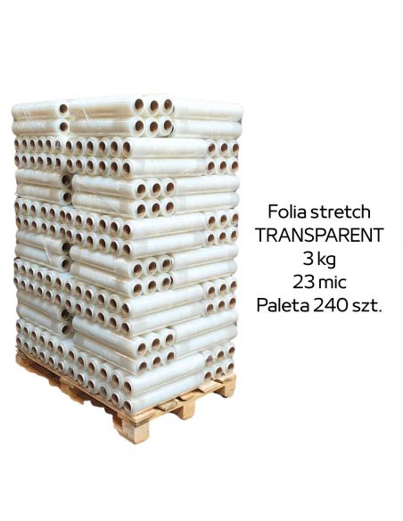 Paleta 240 sztuk transparentnej folii stretch 3kg