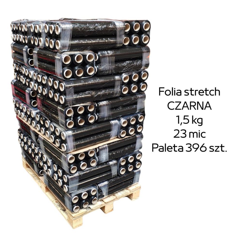 Paleta 396 sztuk czarnej folii stretch 1,5kg