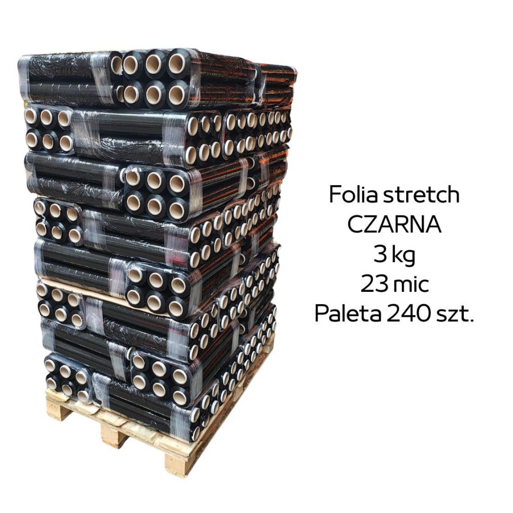 Paleta 240 sztuk czarnej folii stretch 3kg