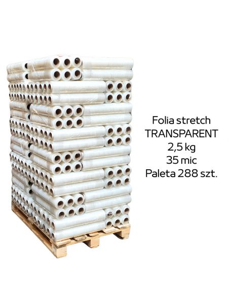 Paleta 288 sztuk transparentnej folii stretch 2,5kg