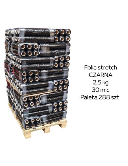 Paleta 288 sztuk czarnej folii stretch 2,5kg