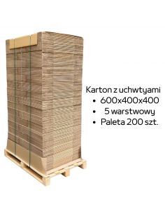 Paleta 200 sztuk kartonów do przeprowadzki 600x400x400 z uchwytami
