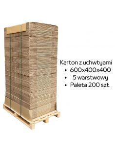 Paleta 200 sztuk kartonów do przeprowadzki 600x400x400 z uchwytami