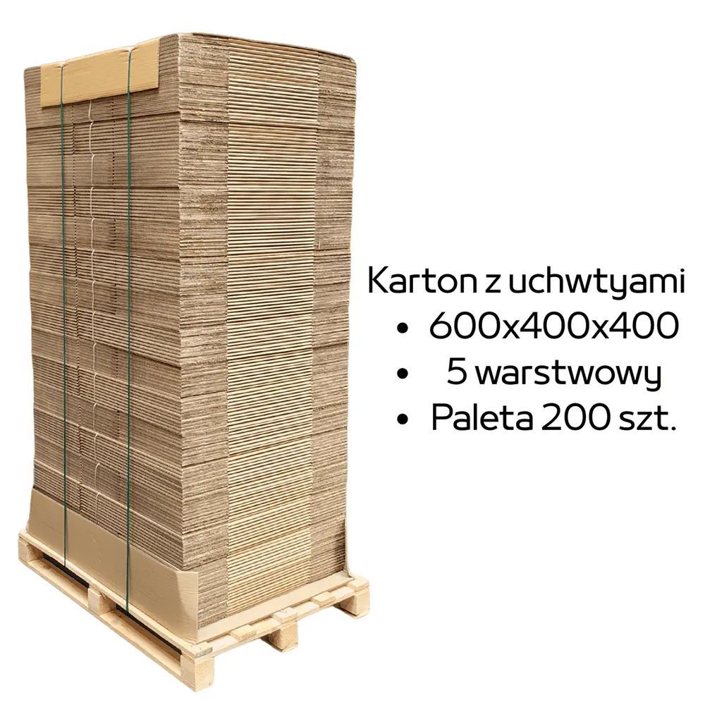 Paleta 200 sztuk kartonów do przeprowadzki 600x400x400 z uchwytami