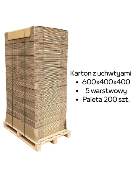 Paleta 200 sztuk kartonów do przeprowadzki 600x400x400 z uchwytami